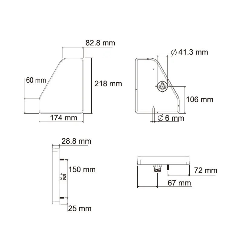 Lucidity 26025 LED Rear Combination Lamp Dimensions