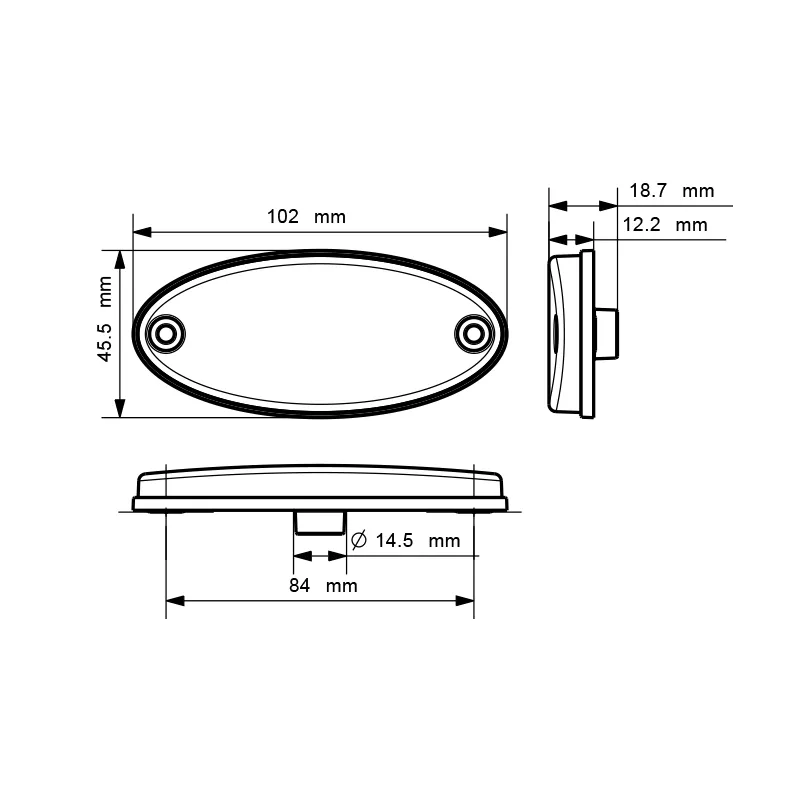 26285 LED side marker lamp with optical light guide plate for heavy-duty transport vehicles.